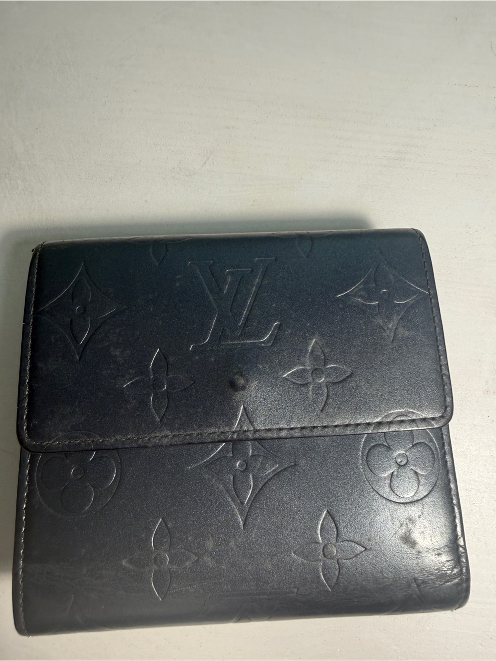 Authentic Louis Vuitton Monogram Mat Elise Trifold Wallet - Matte Noir Black - Picture 2 of 8